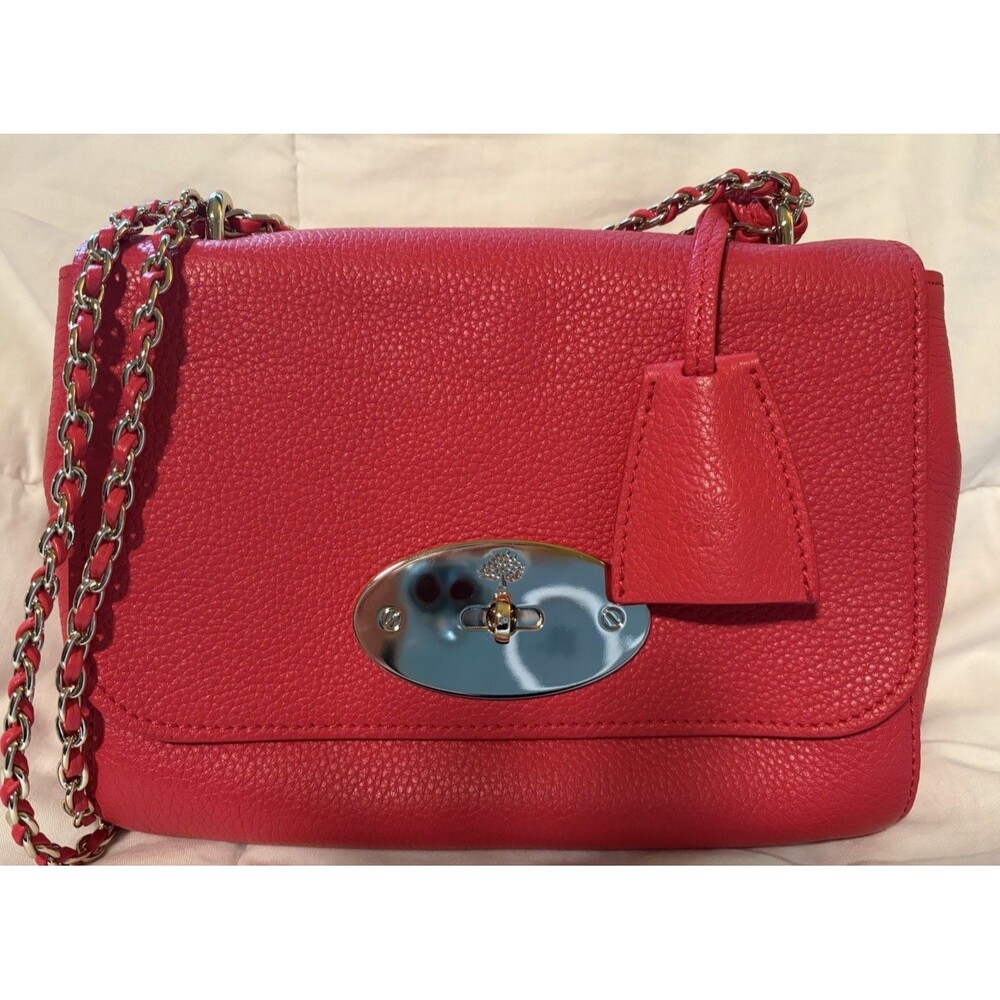 Authentic Mulberry Lily Medium Red Pebbled Leather Chain Leather Crossbody